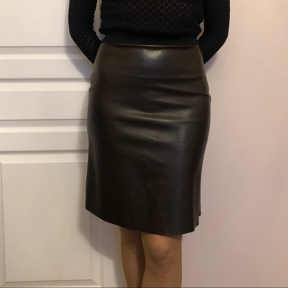 Elie Tahari dark brown leather midi skirt - Picture 1 of 4